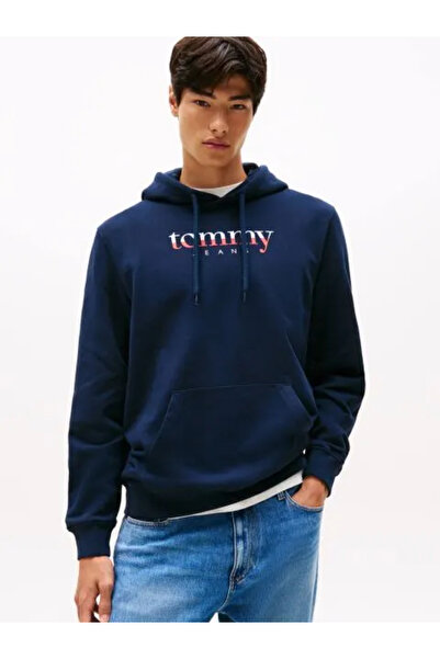 Tommy Hilfiger Erkek Marka Logolu Kapüşonlu Şık Görünüşlü Lacivert Sweatshirt DM0DM22113 C1G