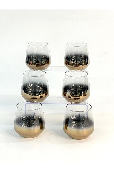 isra kristal Titanium Coated Rose 6-Piece Luxury Glass Cup Set – Gift Water/Soft Drink Glass