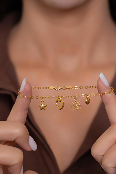 Bayar Gold 3,75 Gram 22 Ayar Altın Sallantılı Yıldız Kalp Bilezik