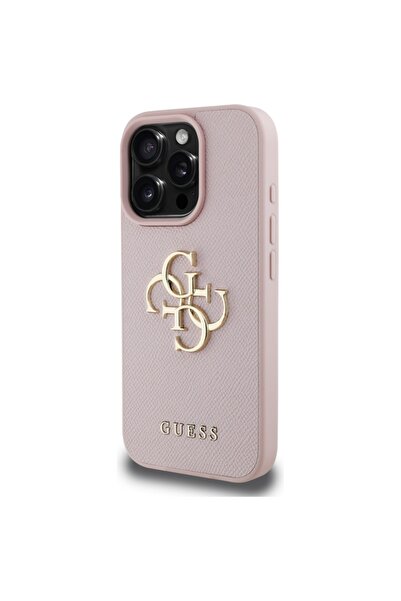 Guess Θήκη για iPhone 16 Pro Max, Σκληρή θήκη με κόκκους, μεγάλο λογότυπο 4G, μικρό κλασικό λογότυπο, λεπτή προστασία, ροζ