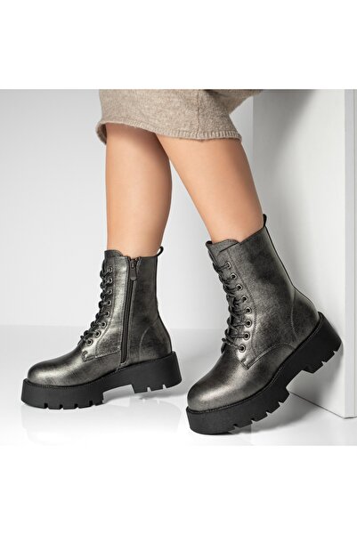 Modlet.ro Women's grey thick-sole boots with zipper MOD12806