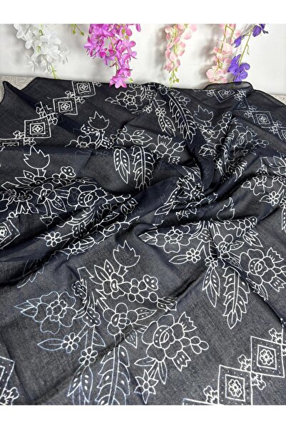Sobe Hediyelik Black Çengelköy Patterned Writing Cloth 100X100 – Dowry Cloth and Daily Use Muslin Headscarf