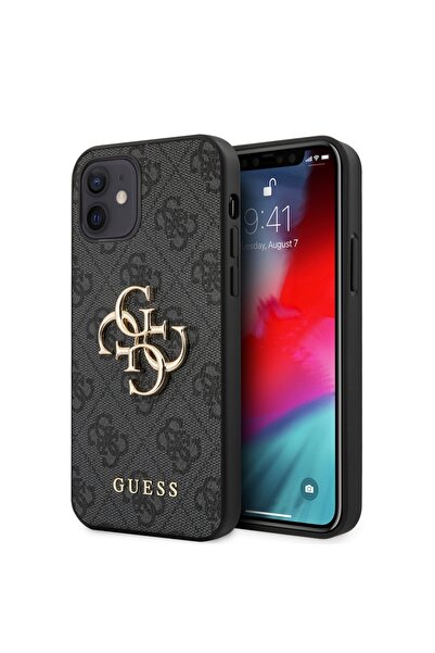 Guess Θήκη για iPhone 12, Σκληρή θήκη 4G με μεγάλο μεταλλικό λογότυπο, Λεπτή προστασία, Συμβατή, Γκρι