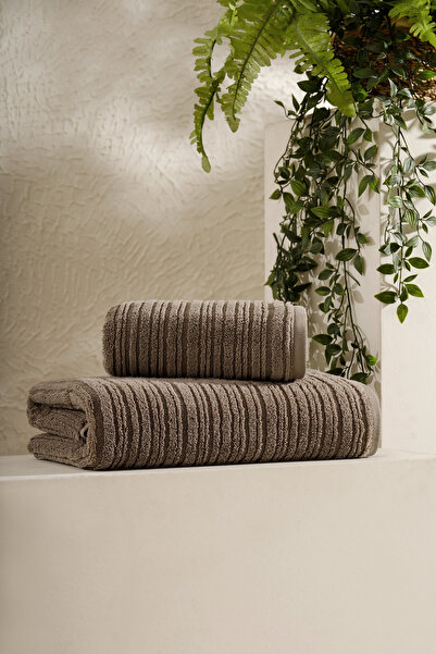 PASIONI طقم مناشف من القطن الدقيق عالي الجودة من لونيتا، قطعتين، لون بني