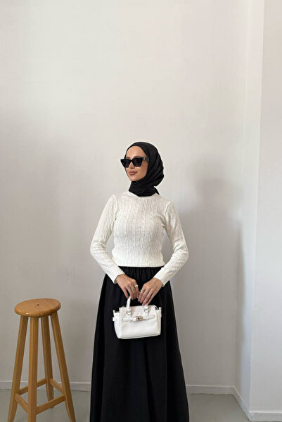 DELBİN Women's Crew Neck Knit Detailed Sweater Sweater