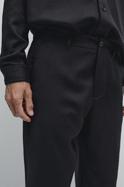 Massimo Dutti Elastik yan %100 yün flanel pantolon
