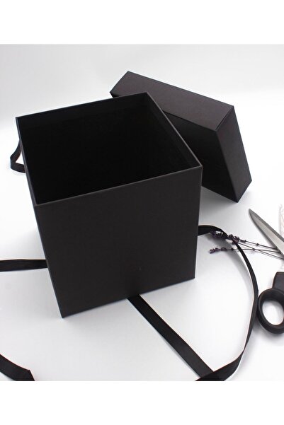 carton box Siyah Kurdeleli Lüks Hediye Kutusu 2'li 16x16x17 Cm | Sert Mukavva Kutu, Şık, Boş Kutu