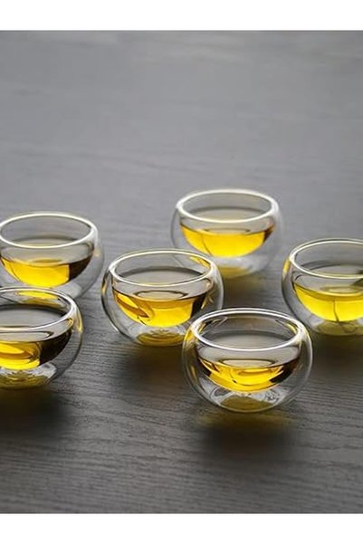 1Chase Set of 6 - Double Wall Borosilicate Glass Tea Cup, 50ml