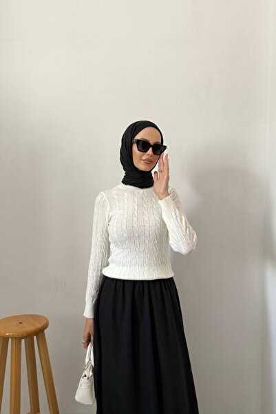 DELBİN Women's Crew Neck Knit Detailed Sweater Sweater