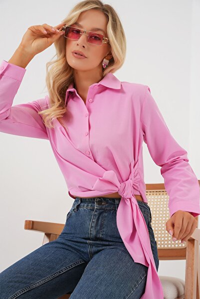 Hiccup Bdart Double-Breasted Short Shirt with Bow Detail