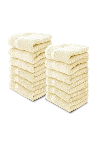 1Chase Pack of 12 - Luxury Cotton Face Towel, Beige 33x33cm