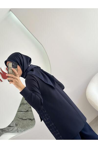 Armine Trend Tüvit Kumaş Garnili Tunik 25KT415-1 Lacivert