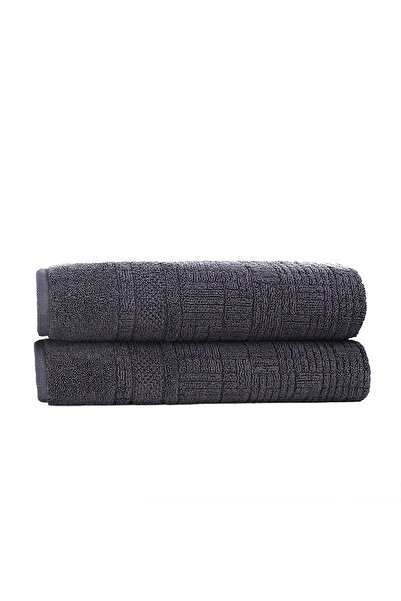 TEOHOMELİNENS Double Jacquard Bath Towel, 70X140 Cm, Stylish Geometric Pattern, 20/ Ring Karde, 600 Gsm- Anthracite