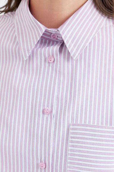 Hiccup BDART Cep Detaylı Geniş Kesim Çizgili Poplin Gömlek