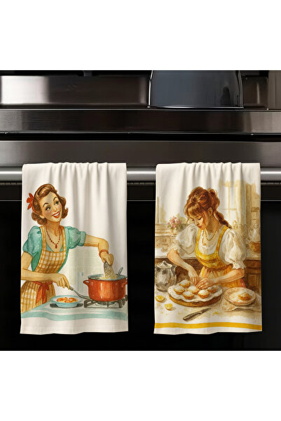 Else Dekor Hamarat Women Patterned Set of 2 Decorative Washable Cotton Kitchen Oven Hand Towels in the Kitchen