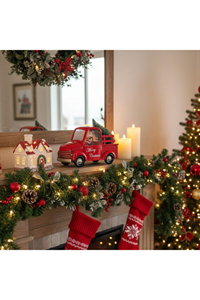 Cansüs Red Christmas Car with Music and Lights – Snow Globe Glitter Christmas Decor (17X27 cm)