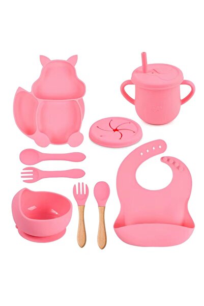 Denn Store Set diversificare pentru copii 8 piese silicon BPA free, 6+ luni, farfurie, bol, pahar, bavetica