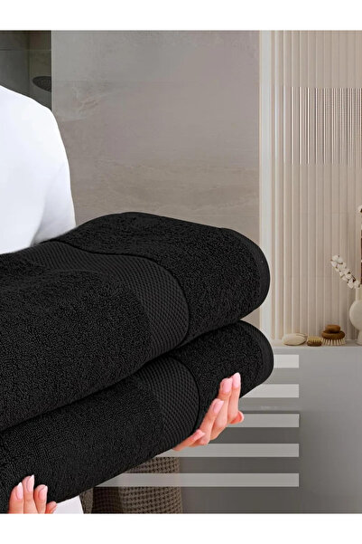 1Chase Pack of 4 - Luxury Cotton Large Bath Towel, Black 70x140cm
