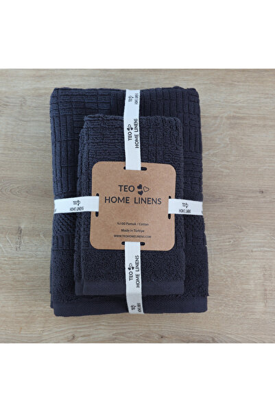 TEOHOMELİNENS Quadruple Jacquard Bath Towel, 70X140 Cm, Stylish Geometric Pattern, 20/ Ring Karde, 600 Gsm- Anthracite