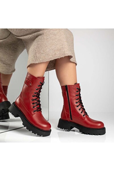 BMoD Ghete de damă din piele bordo cu șireturi și fermoar MOD12458