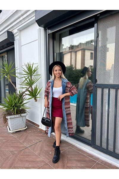 PREMİER VİE New Season Colorful Long Denim Knitwear Cardigan