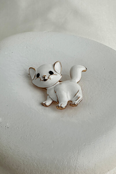 Modex Altın Rengi Beyaz Mineli Sevimli Kedi Broş (3cm)