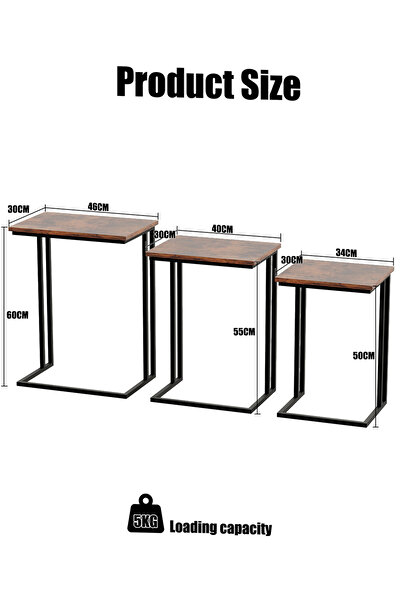 VariFurnx 3Pcs C-Shaped Coffee Service Table Set Side Nesting Table Table Small Coffee Table Couch Table