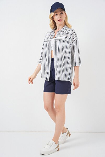 Hiccup Bdart Three Quarter Sleeve Striped Poplin Shirt