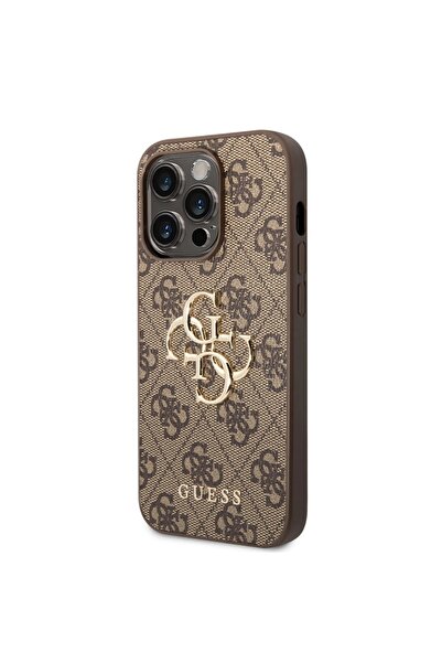 Guess Θήκη για iPhone 15 Pro, Σκληρή θήκη 4G με μεγάλο μεταλλικό λογότυπο, Λεπτή προστασία, Συμβατή, Καφέ