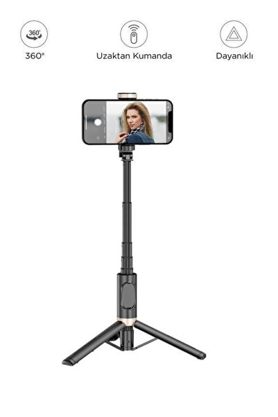 Coverzone Bluetooth Selfie Stick Tripod - 360° Döner, 215-730mm Ayarlı, Alüminyum Alaşım, Katlanabilir | Q12