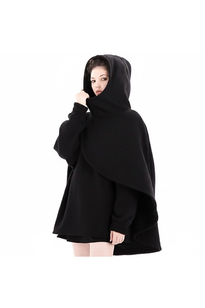 melongeneco Kapüşonlu boğazlı siyah oversıze hoodie özel tasarım katman detay...