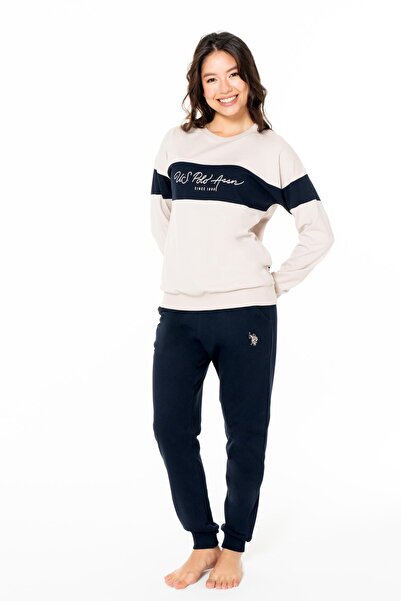 U.S. Polo Assn. Kadın 2 İplik Kışlık Ev Giyim Pijama Takım, Dar Paça, Uzunkol, Cep Detaylı