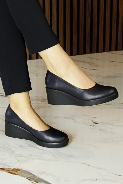 Erkan Saçmacı Mabel Синій Натуральна шкіра круглий носок на підборах повсякденне взуття