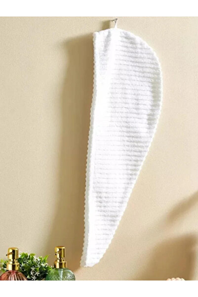 1Chase Ribbed Cotton Hair Towel Wrap, White
