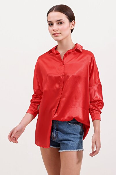 Hiccup Bdart Buttoned Oversize Satin Shirt