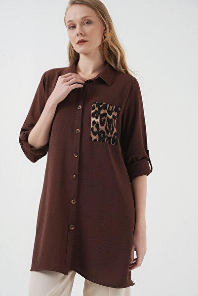 Hiccup Bdart Leopard Print Pocket Button Long Sleeve Shirt