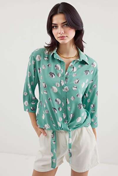 Hiccup Bdart Bow Detailed Patterned Viscose Shirt