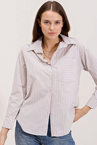 Hiccup Bdart Pocketed Enlarged Striped Poplin Shirt