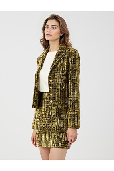 Jimmy Key Haki Ekose Desenli Mini Tüvit Etek