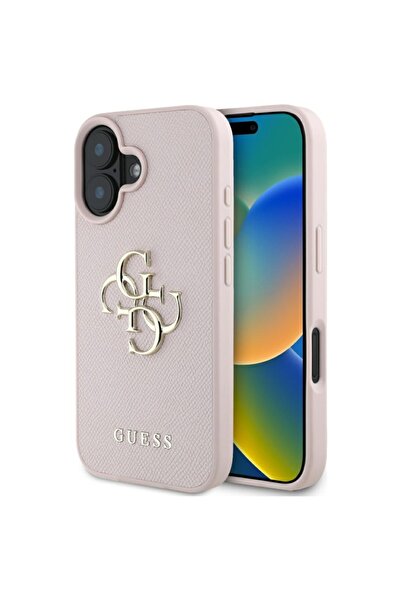 Guess Θήκη για iPhone 16, Σκληρή θήκη με κόκκους, μεγάλο λογότυπο 4G, μικρό κ...