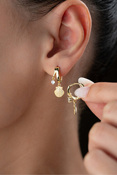 Silvano Jewelry 925 Ayar Gümüş Çiftli Deniz Kabuğu Küpe