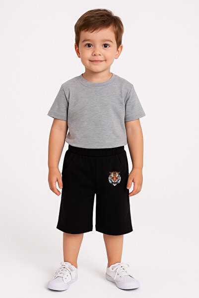 MODA Tiger Printed Boys' Black Capri Tracksuit Capri Shorts