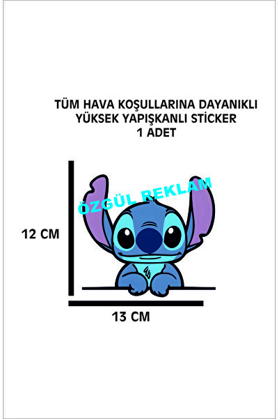 ÖZGÜL REKLAM Stitch Sticker 1 ADET 13x12 Su Geçirmez Yüksek Çözünürlüklü Arab...