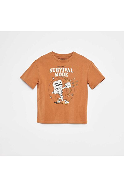 KIABI تي شيرت بني بطبعة ماين كرافت