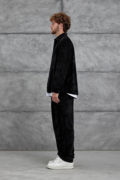 NOMARC Μαύρο 251 βελούδινο σετ πουκάμισο και παντελόνι oversize