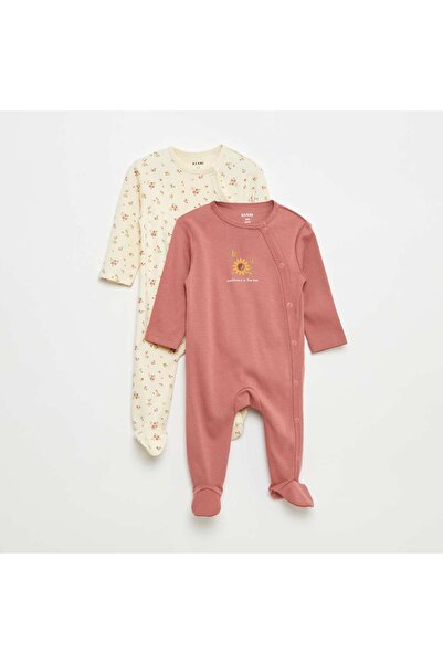 KİABİ مجموعة من 2 بدلة نوم بفتحة بزر ضغط وأقدام متصلة باللون الأبيض