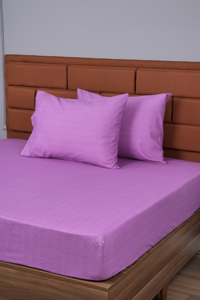 ALTINPAMUK ملاءة مطاطية مزدوجة + 2 غطاء وسادة هدية 160×200 بنفسجي