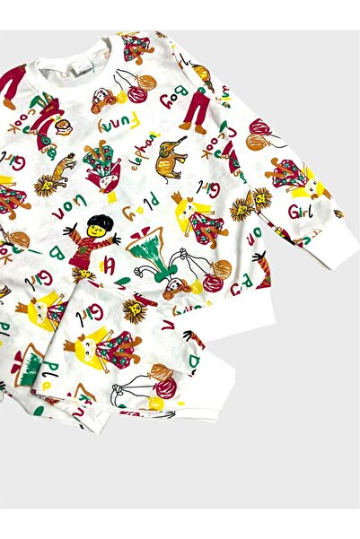 ALİŞ KİDS Set de pijamale sezoniere cu mâneci lungi, din bumbac, alb, cu model pentru fete