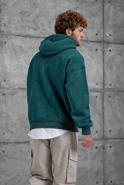 NOMARC Green Dısrupt Written Fleece-Lined Oversized Sweatshirt
