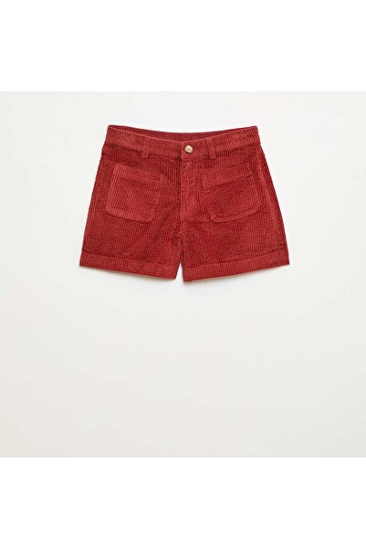 KIABI Corduroy Shorts with 2 Patch Pockets RED